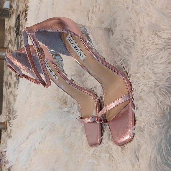 Steve Madden Isobel Pink Metallic Clear Lucite Wedge Sandals Size 8.5  NWOB - Picture 8 of 16